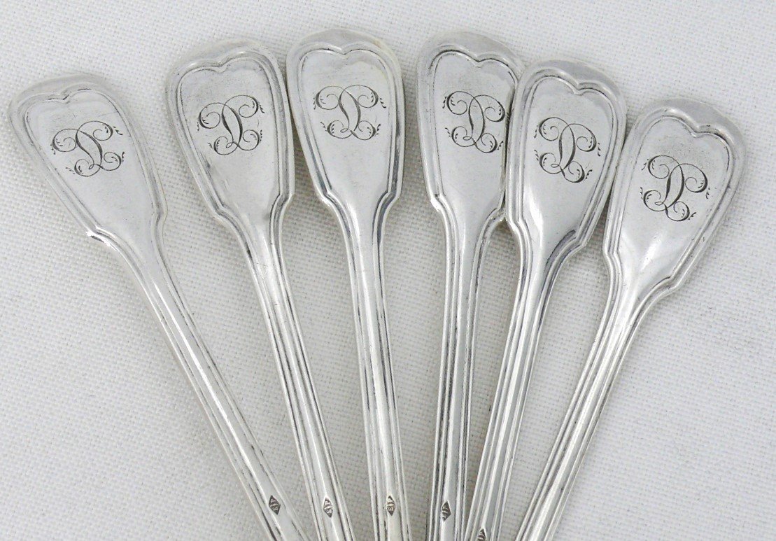 Puiforcat, 6 Dessert/dessert Spoons, Fillet Model, 18.5 Cm, Sterling Silver Minerva.-photo-6