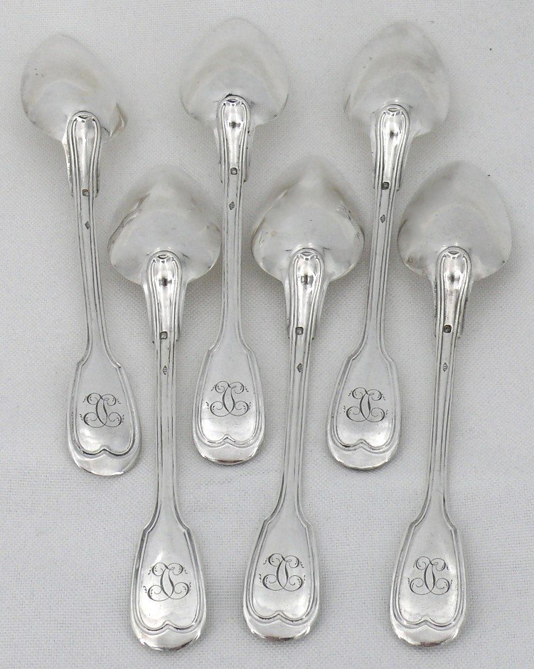 Puiforcat, 6 Dessert/dessert Spoons, Fillet Model, 18.5 Cm, Sterling Silver Minerva.-photo-7