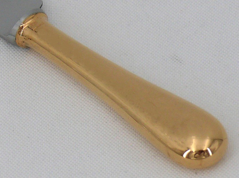 Christofle Baguette/fidélio Model, Golden Metal, 6 Rare Table Knives, In Good Condition.-photo-3