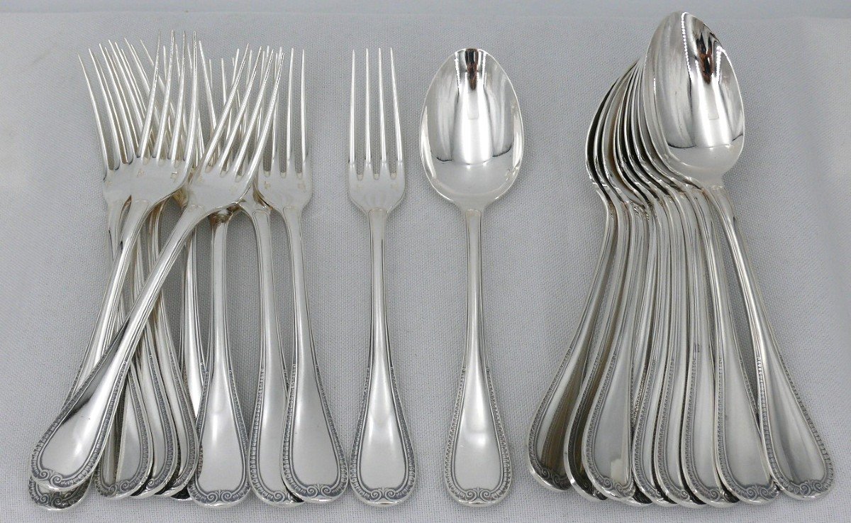 Christofle Malmaison Model, 10 Table Cutlery, Silver Metal, 20 Pieces, Excellent Condition.