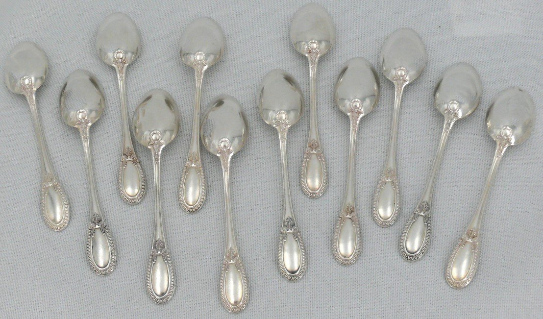 Hénin, 12 Moka/coffee Spoons In Sterling Silver Minerva, Empire Style, Very Good Condition.-photo-1