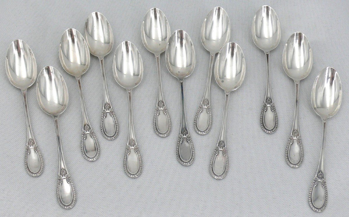 Hénin, 12 Moka/coffee Spoons In Sterling Silver Minerva, Empire Style, Very Good Condition.