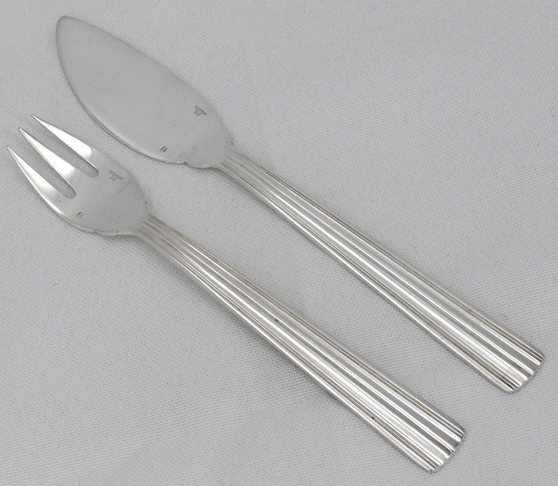 Christofle Mira/art Deco Model 12 Fish Cutlery, Silver Metal, 24 Pieces, Excellent Condition-photo-2