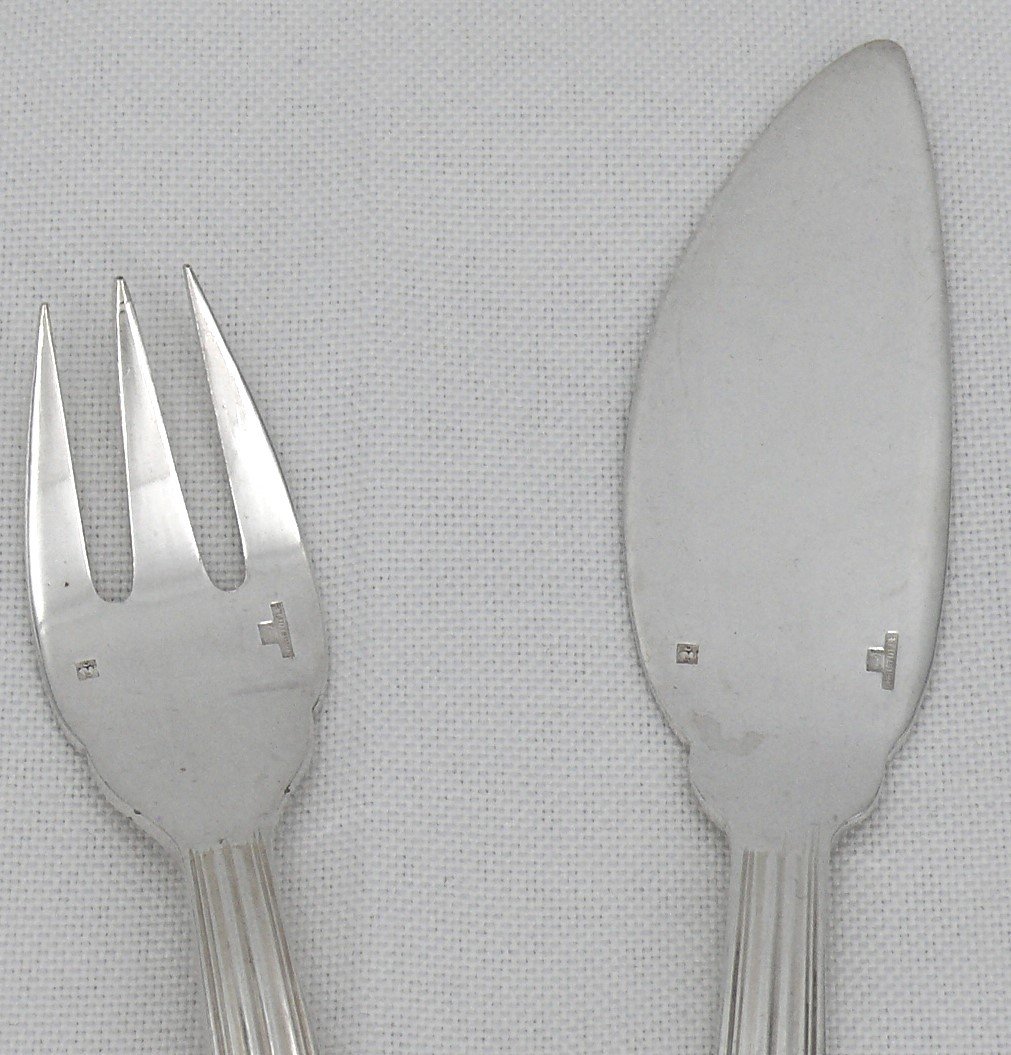 Christofle Mira/art Deco Model 12 Fish Cutlery, Silver Metal, 24 Pieces, Excellent Condition-photo-3