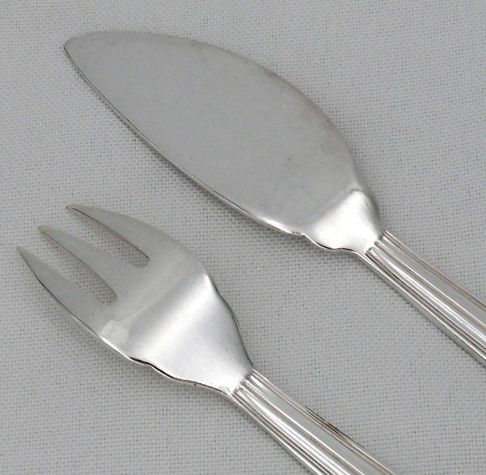 Christofle Mira/art Deco Model 12 Fish Cutlery, Silver Metal, 24 Pieces, Excellent Condition-photo-2