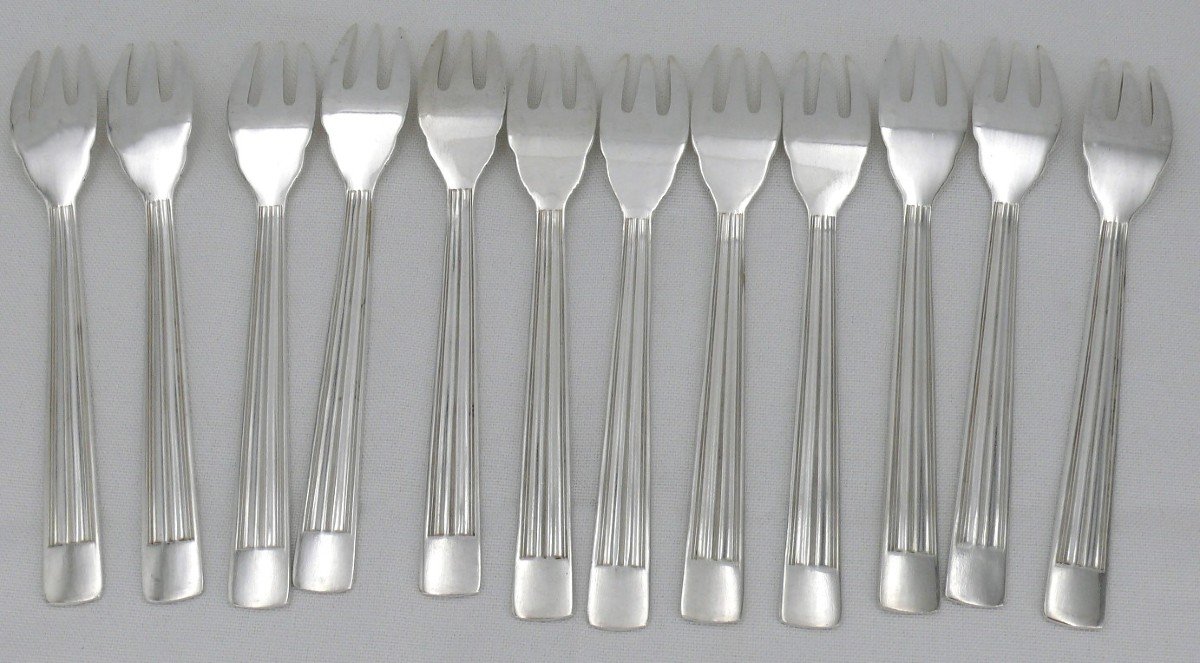 Christofle Mira/art Deco Model 12 Fish Cutlery, Silver Metal, 24 Pieces, Excellent Condition-photo-4