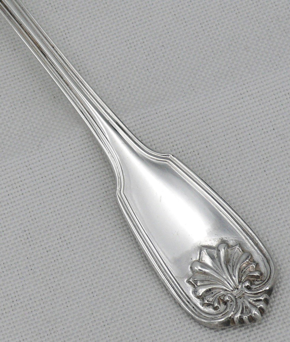 6 Serving/dessert Place Settings In Sterling Silver Minerva Shell Model, Louis Philippe.-photo-4