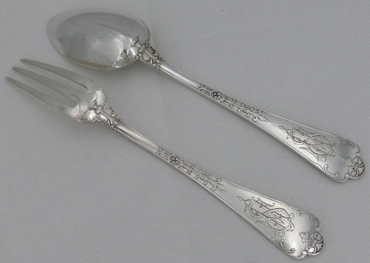 Puiforcat Spearhead Model With Rat Tail, 6 Place Settings In Sterling Silver Minerva.-photo-2