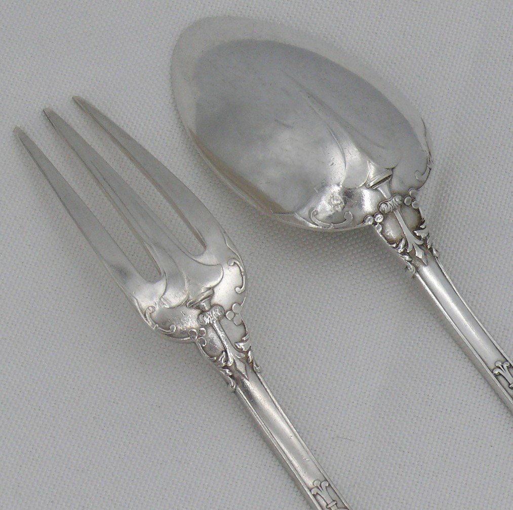 Puiforcat Spearhead Model With Rat Tail, 6 Place Settings In Sterling Silver Minerva.-photo-3