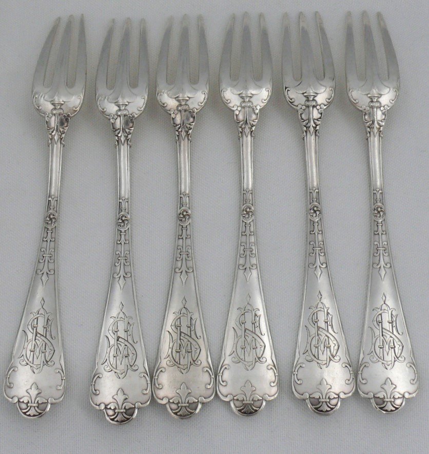 Puiforcat Spearhead Model With Rat Tail, 6 Place Settings In Sterling Silver Minerva.-photo-1