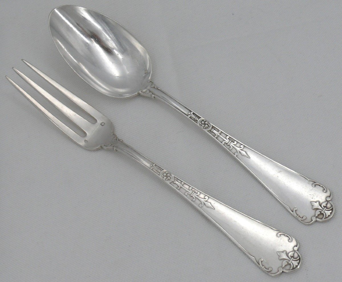 Puiforcat Spearhead Model With Rat Tail, 6 Place Settings In Sterling Silver Minerva.-photo-2