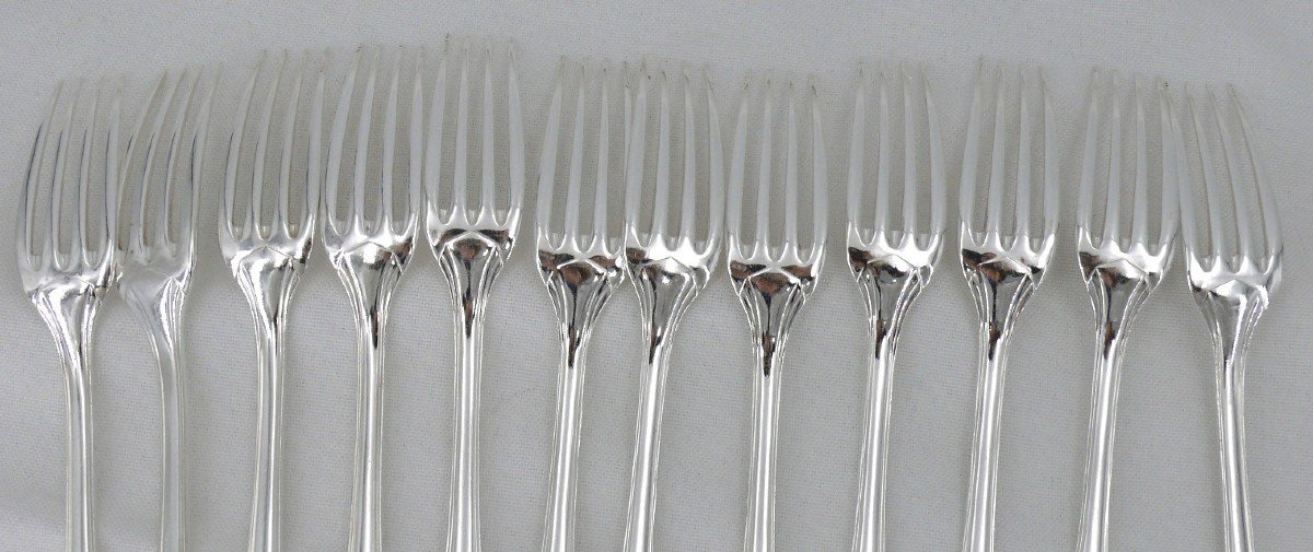 Christofle Boréal Model, 12 Table Cutlery, Silver Metal, 24 Pieces, Excellent Condition.-photo-2