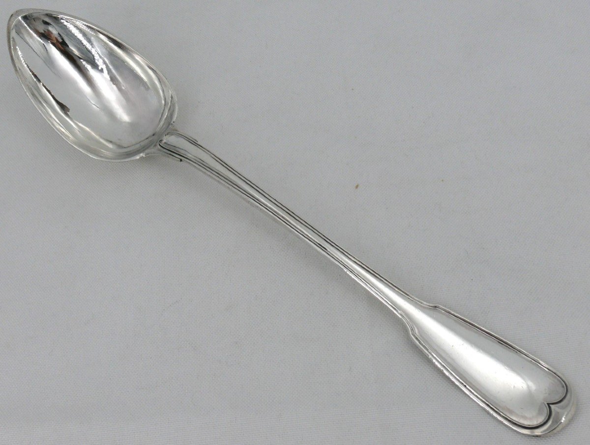 Very Beautiful Stewing Spoon, 32.7 Cm, 186 G, Sterling Silver 1st Rooster, Filet Model.-photo-2