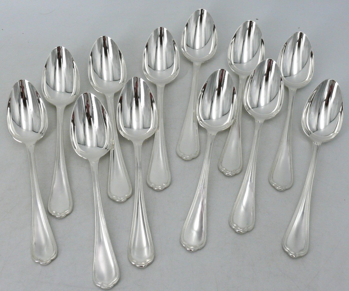 Christofle Spatours Model, 37 Piece Cutlery Set In Silver Metal, Excellent Condition.-photo-1