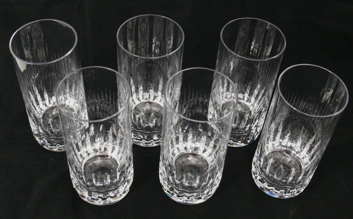 Saint Louis Modèle Jersey, 6 Verres à Orangeade, Cristal, 14 Cm, Signés.-photo-1