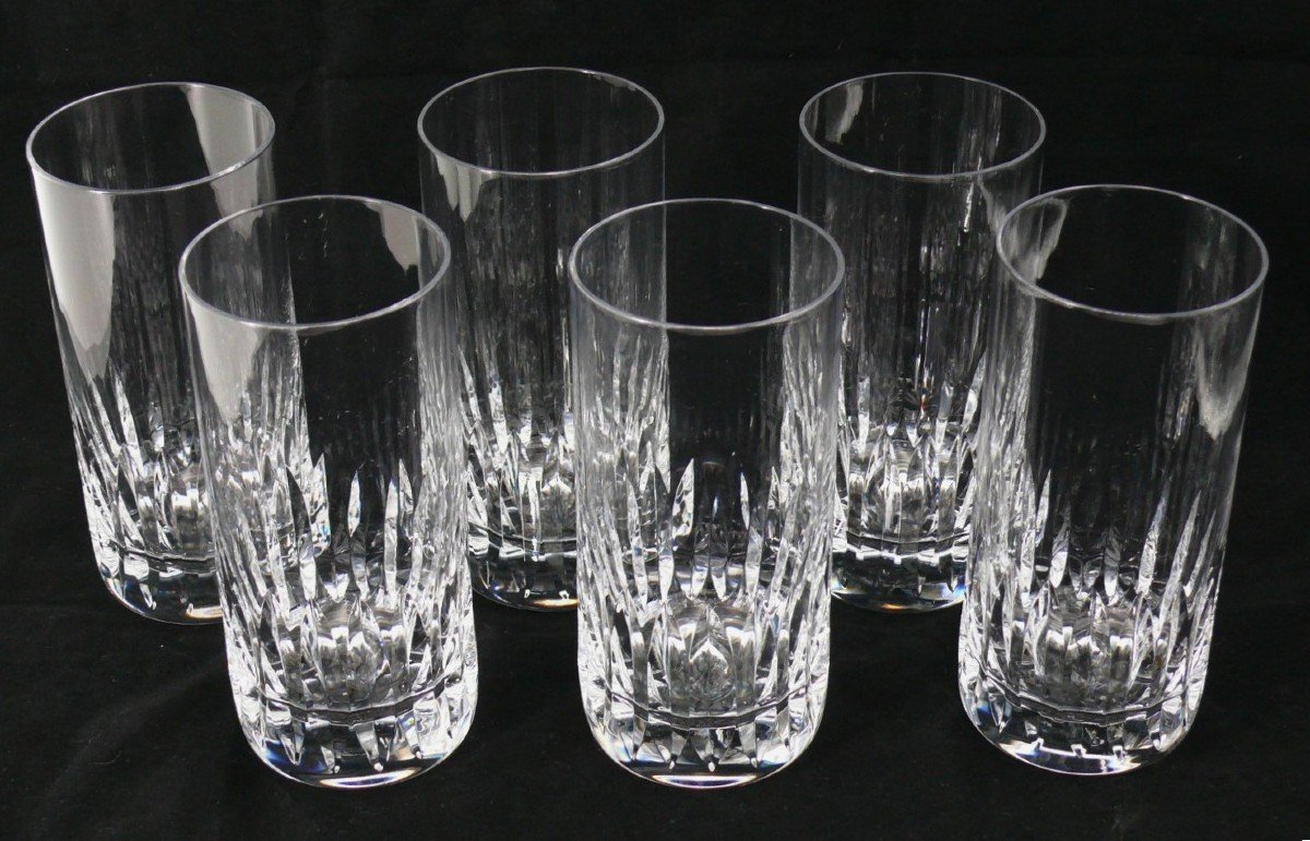 Saint Louis Modèle Jersey, 6 Verres à Orangeade, Cristal, 14 Cm, Signés.