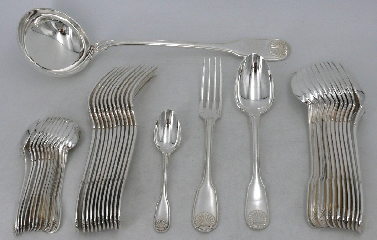 Christofle Vendôme/arcantia Model, 37-piece Cutlery Set, Silver-plated Metal, Very Good Condition.-photo-2