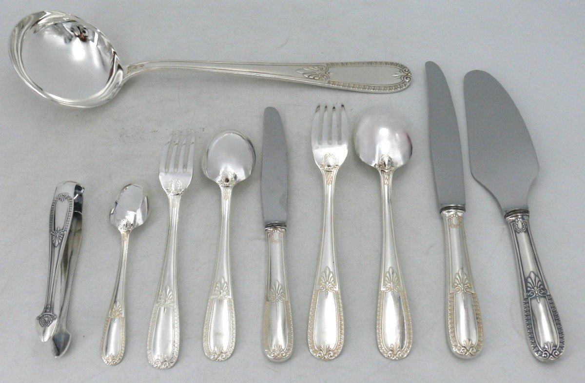 Housewife Of 87 Pieces In Silver Metal, Empire Style In Excellent Condition.-photo-2