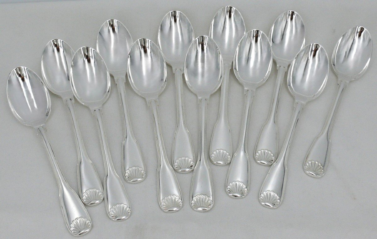 38 Piece Cutlery Set Ercuis Shell Model In Silver Metal, Near New Condition.-photo-1