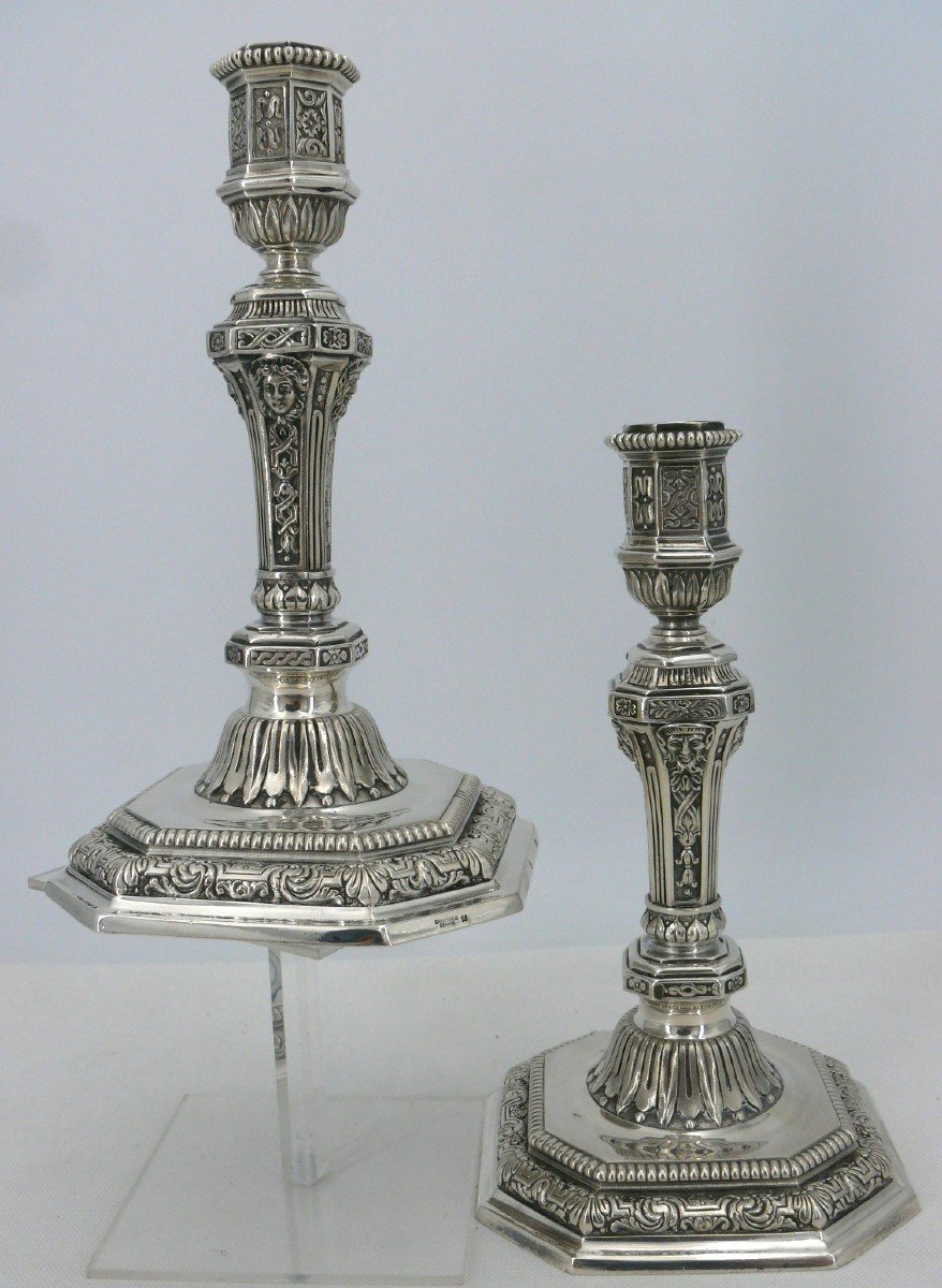 Christofle Duperier Model, Pair Of Silver Metal Candlesticks/torches, Excellent Condition.-photo-5