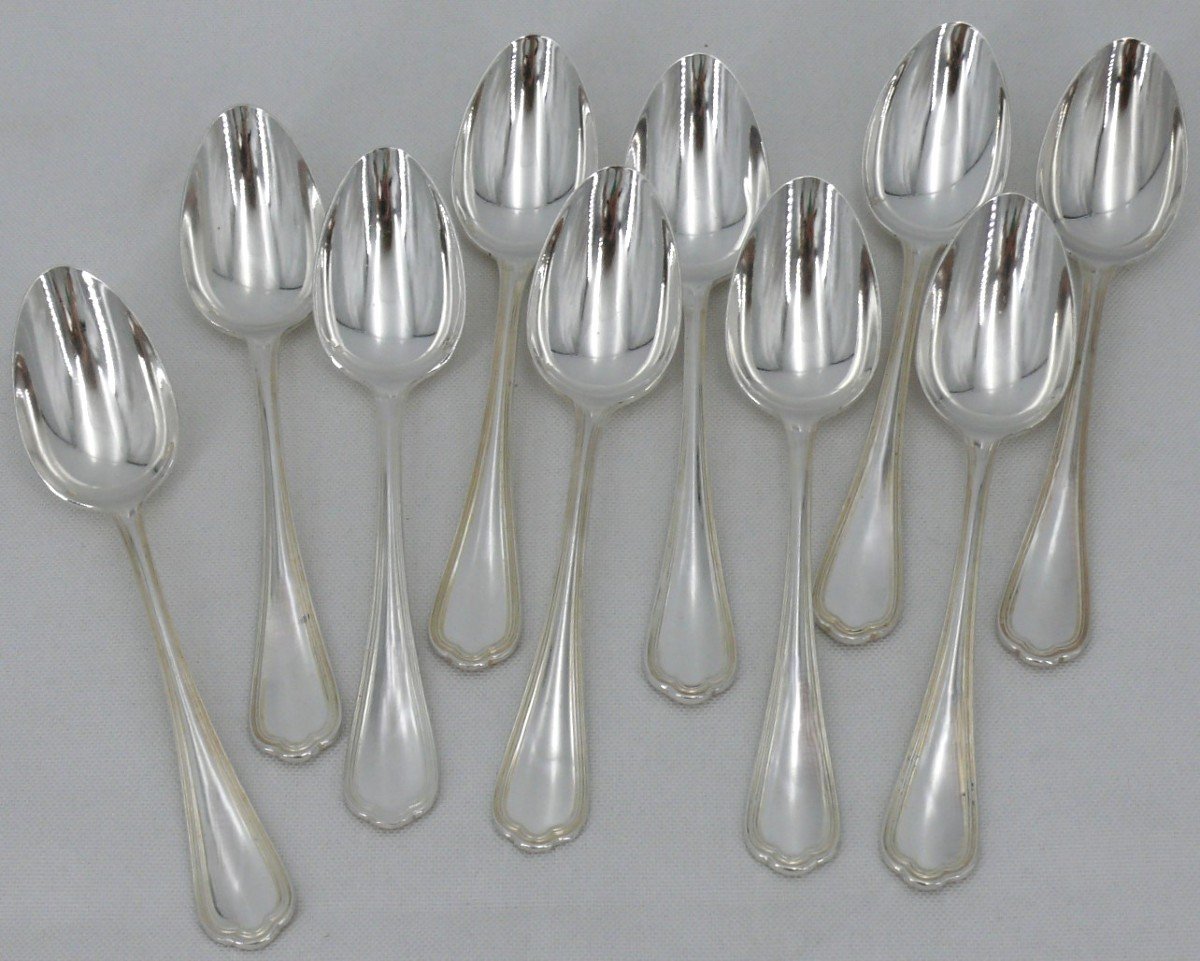 Christofle Spatours Model, 10 Dessert/dessert Place Settings, 20 Pieces, Silver Metal, 17 Cm.-photo-1