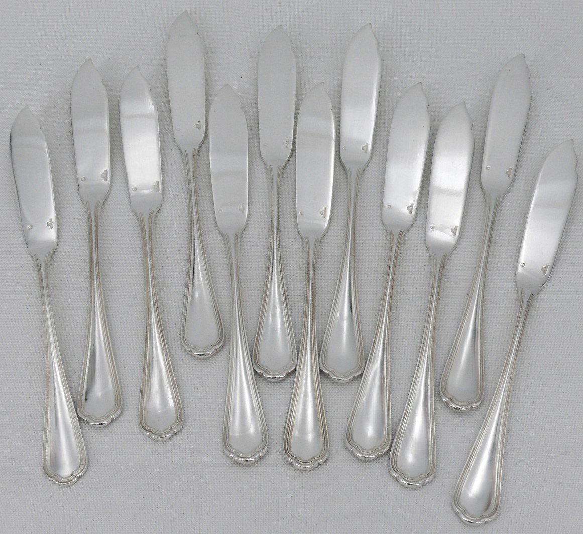 Christofle Spatours Model, 12 Fish Cutlery, 24 Pieces, Silver Metal, Excellent Condition.-photo-1