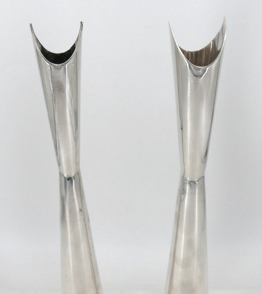 Lino Sabattini For Christofle, Pair Of Cardinal Model Vases, 37 Cm, Silver Metal.-photo-2