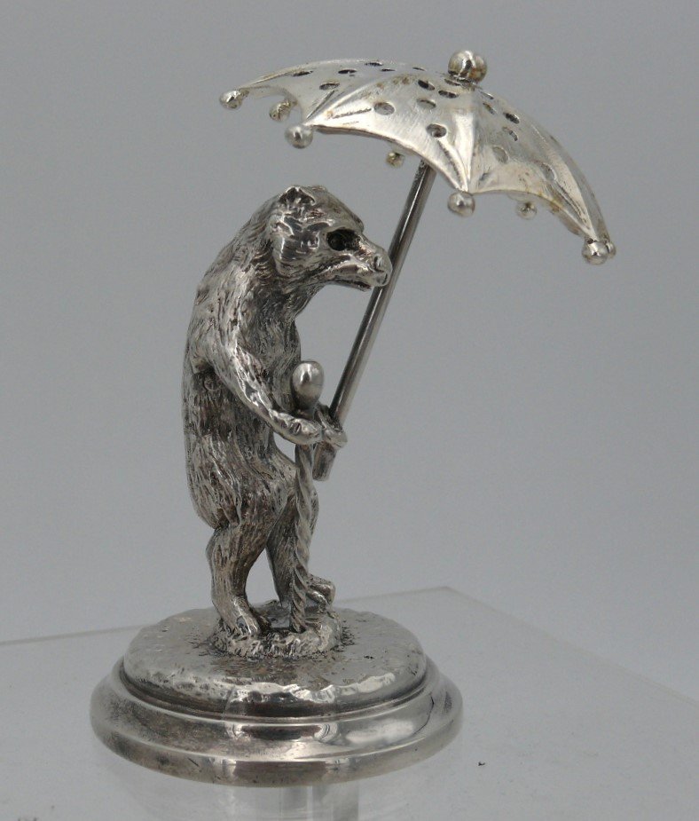 Christofle, Bear Toothpick Holder In Silver Metal, In Excellent Condition.-photo-2