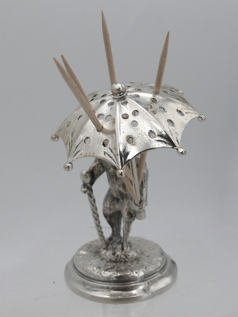 Christofle, Bear Toothpick Holder In Silver Metal, In Excellent Condition.-photo-3