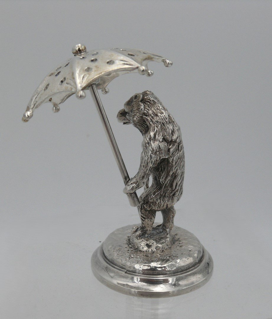 Christofle, Bear Toothpick Holder In Silver Metal, In Excellent Condition.-photo-4