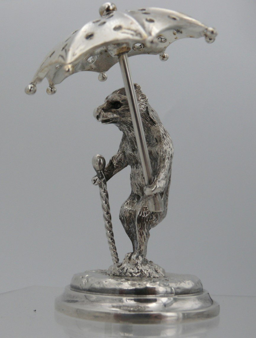 Christofle, Bear Toothpick Holder In Silver Metal, In Excellent Condition.-photo-2