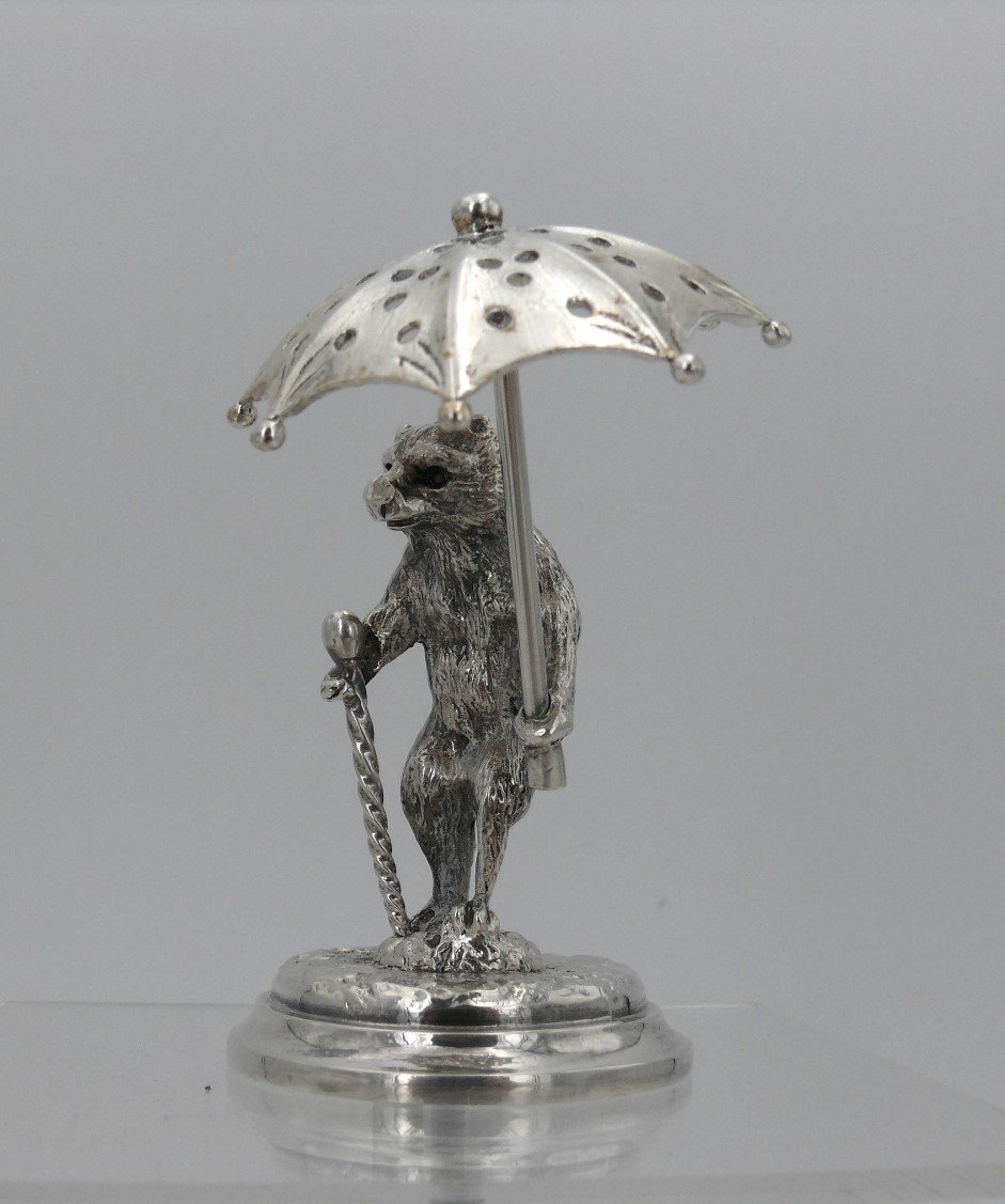 Christofle, Bear Toothpick Holder In Silver Metal, In Excellent Condition.-photo-4