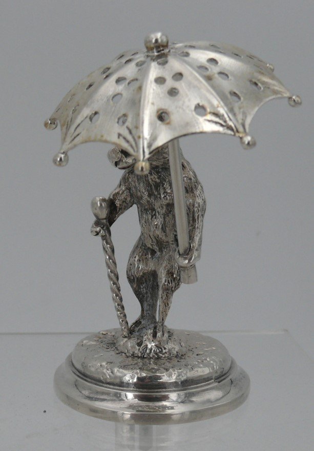 Christofle, Bear Toothpick Holder In Silver Metal, In Excellent Condition.-photo-7