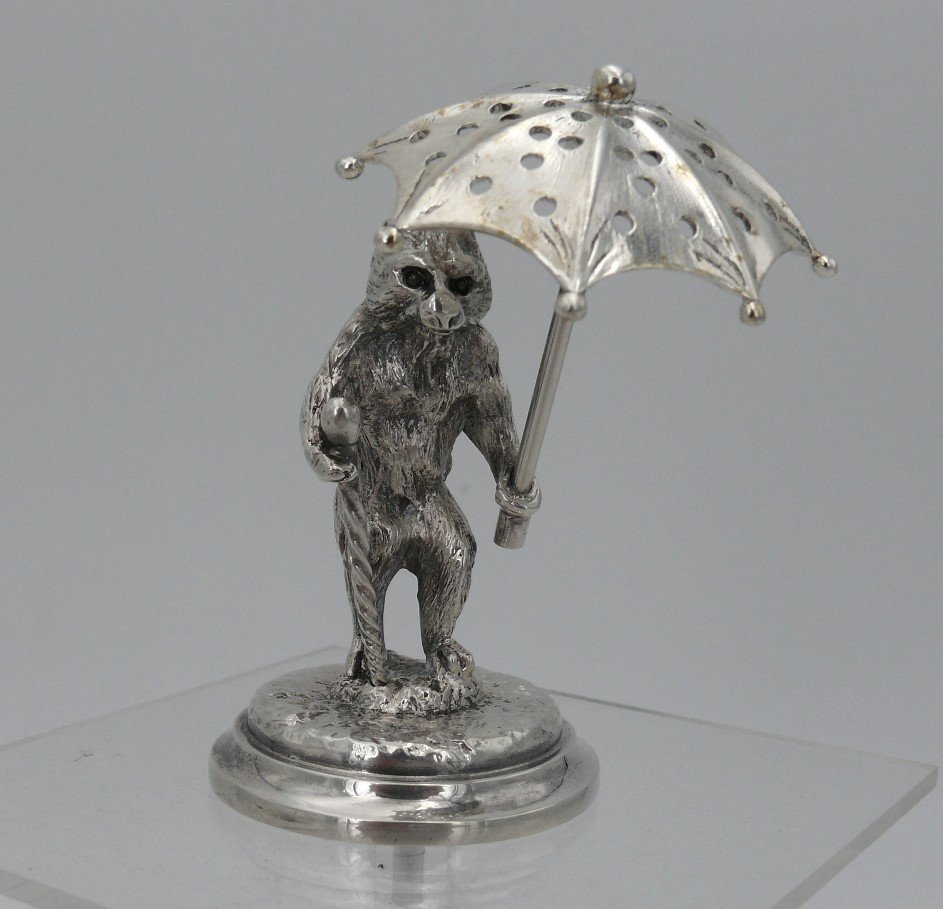 Christofle, Bear Toothpick Holder In Silver Metal, In Excellent Condition.