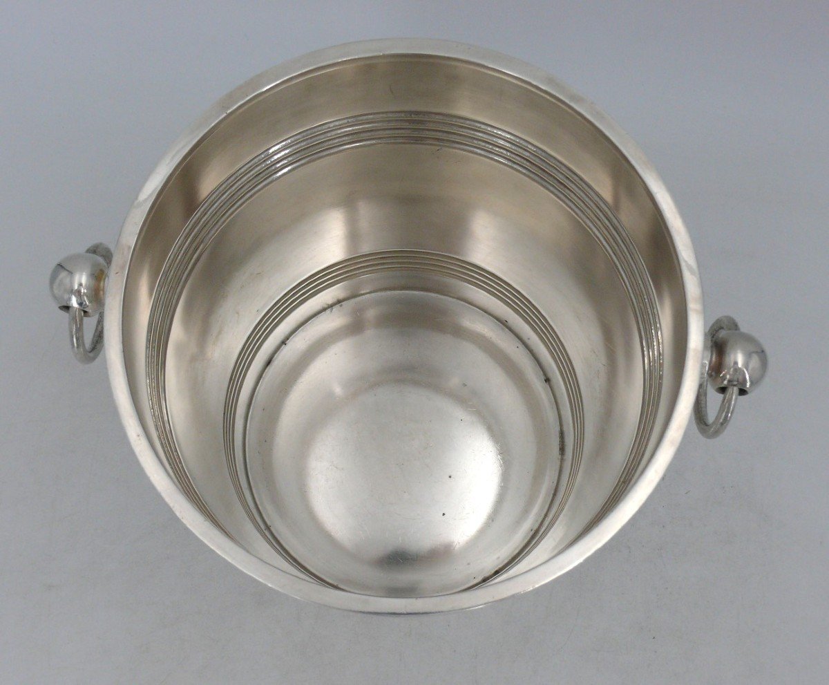 Christofle Biarritz Model, Silver Metal Champagne Bucket, In Excellent Condition.-photo-3