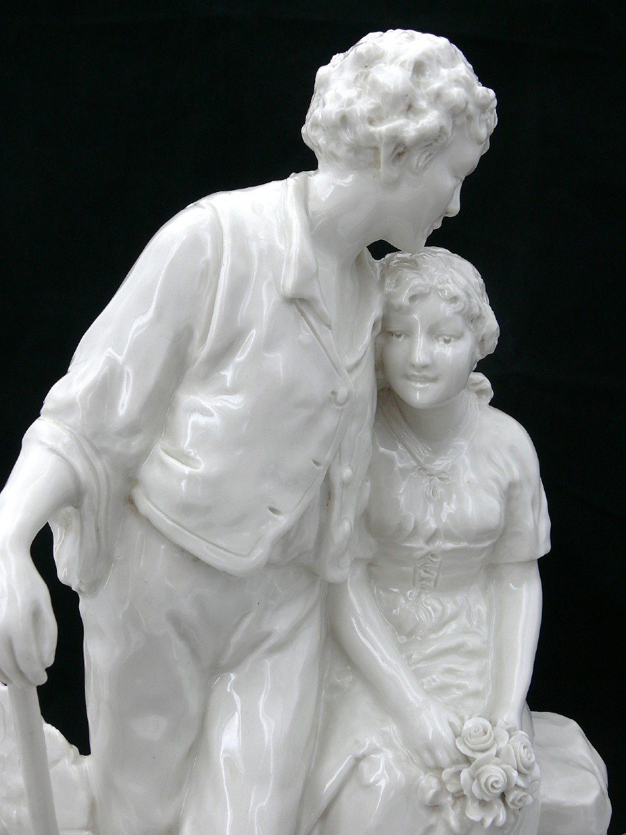 Joseph d'Asté (1881-1945) Pour Capodimonte, Couple De Paysans Entourés d'Animaux, 36 X 36 Cm.-photo-3