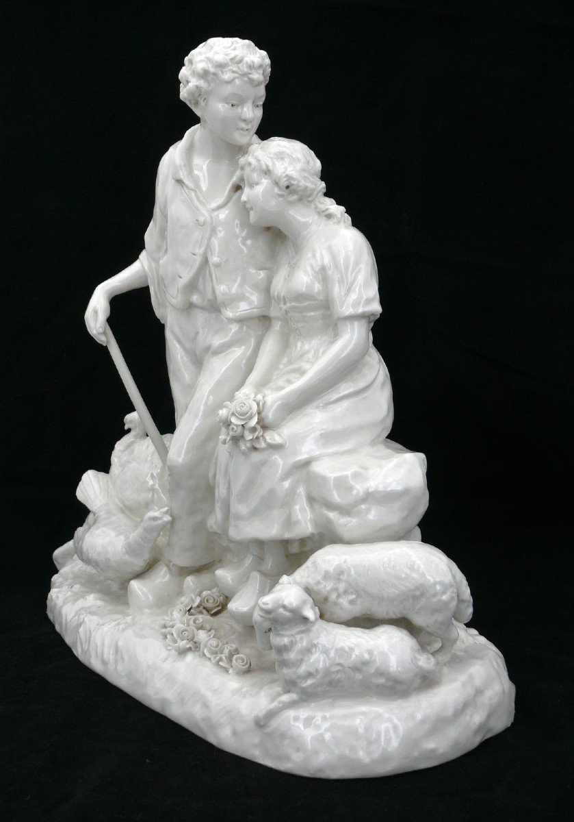 Joseph d'Asté (1881-1945) Pour Capodimonte, Couple De Paysans Entourés d'Animaux, 36 X 36 Cm.-photo-4