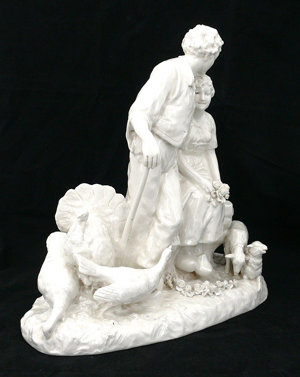 Joseph d'Asté (1881-1945) Pour Capodimonte, Couple De Paysans Entourés d'Animaux, 36 X 36 Cm.-photo-1