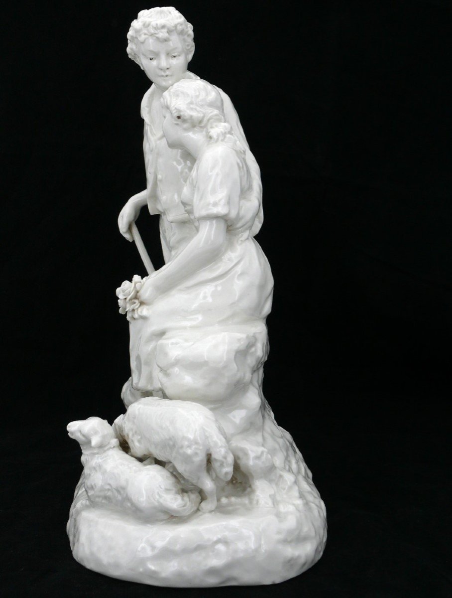 Joseph d'Asté (1881-1945) Pour Capodimonte, Couple De Paysans Entourés d'Animaux, 36 X 36 Cm.-photo-3