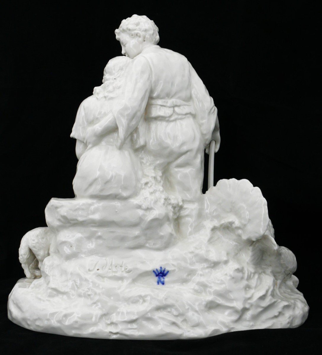 Joseph d'Asté (1881-1945) Pour Capodimonte, Couple De Paysans Entourés d'Animaux, 36 X 36 Cm.-photo-4