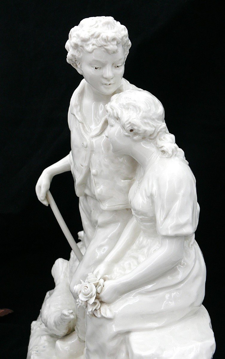 Joseph d'Asté (1881-1945) Pour Capodimonte, Couple De Paysans Entourés d'Animaux, 36 X 36 Cm.-photo-2