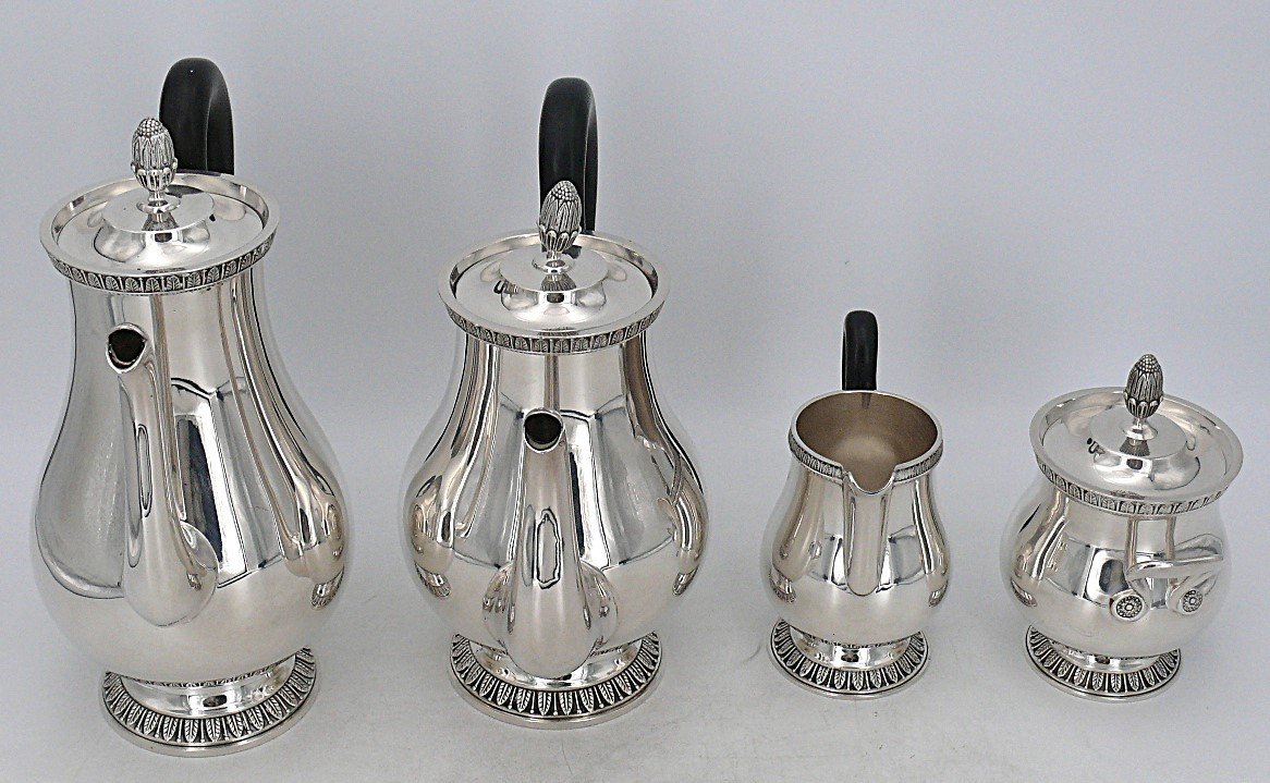 Christofle Malmaison Model, 4 Piece Tea/coffee Set, Silver Plated Metal, Excellent Condition.-photo-2