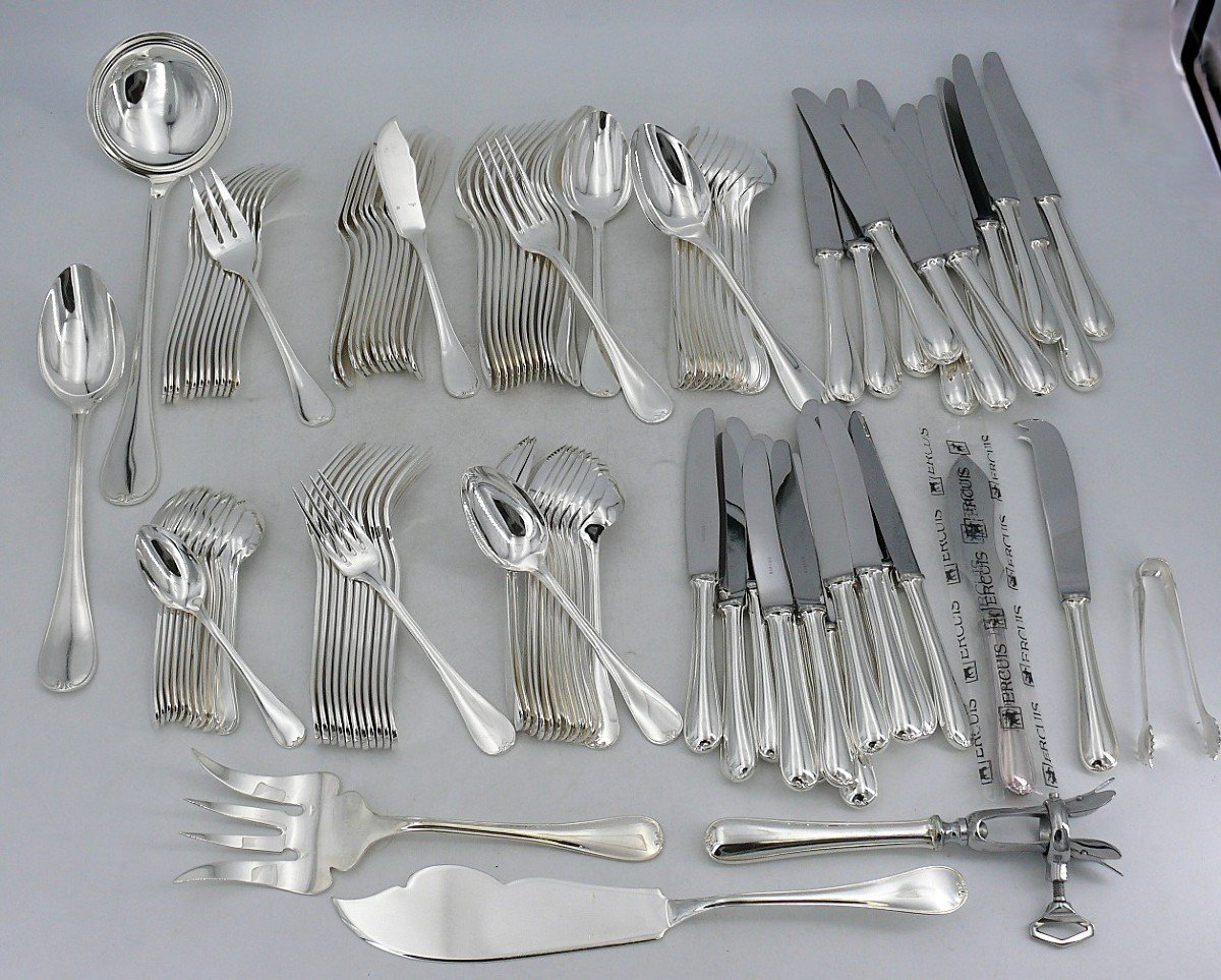 Ercuis Dampierre Model, 116 Piece Silver Plated Metal Cutlery Set, Near New.-photo-2