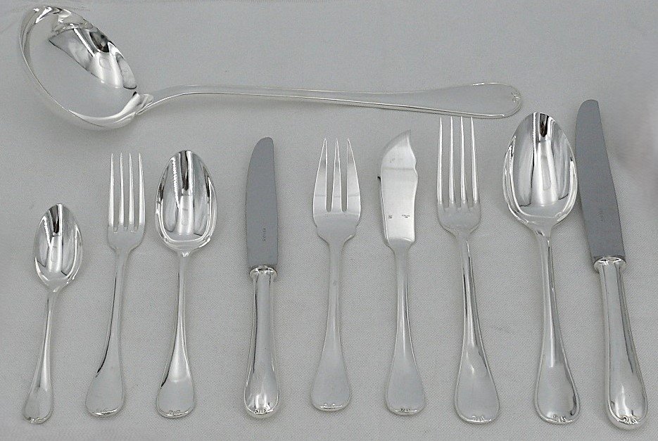 Ercuis Dampierre Model, 116 Piece Silver Plated Metal Cutlery Set, Near New.-photo-4