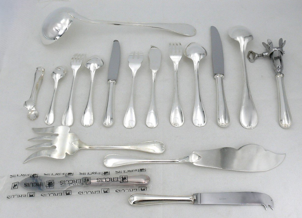 Ercuis Dampierre Model, 116 Piece Silver Plated Metal Cutlery Set, Near New.-photo-5