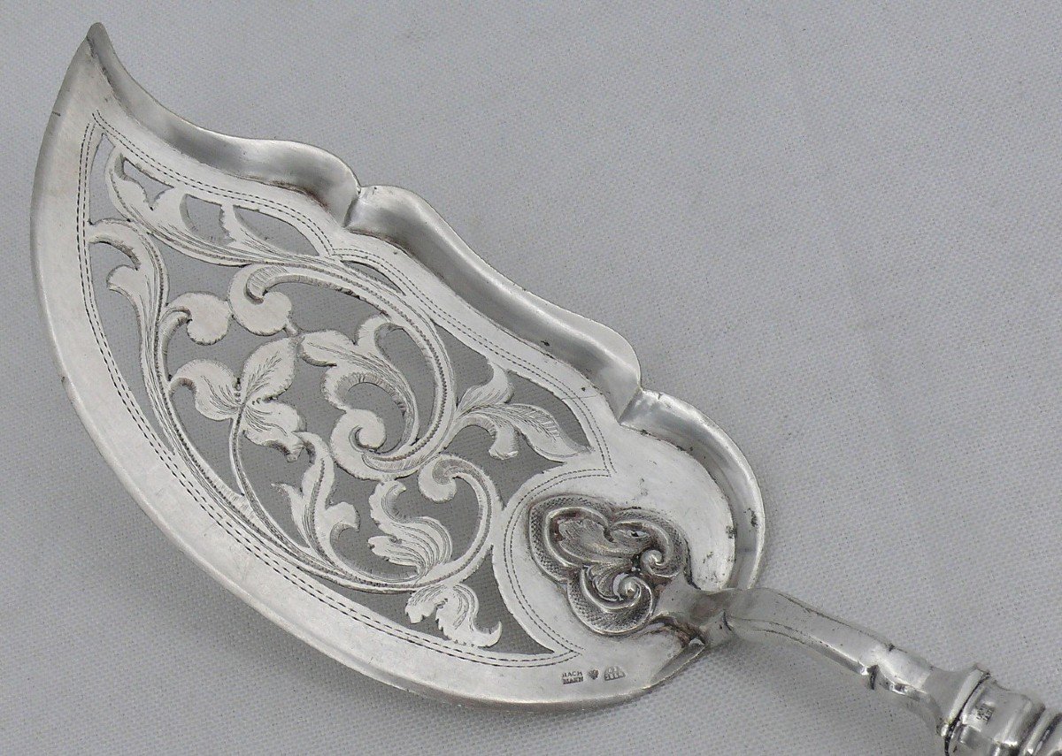 Superb Russian Solid Silver Fish Serving Shovel, St Petersburg, 1864, Bachmann.-photo-3