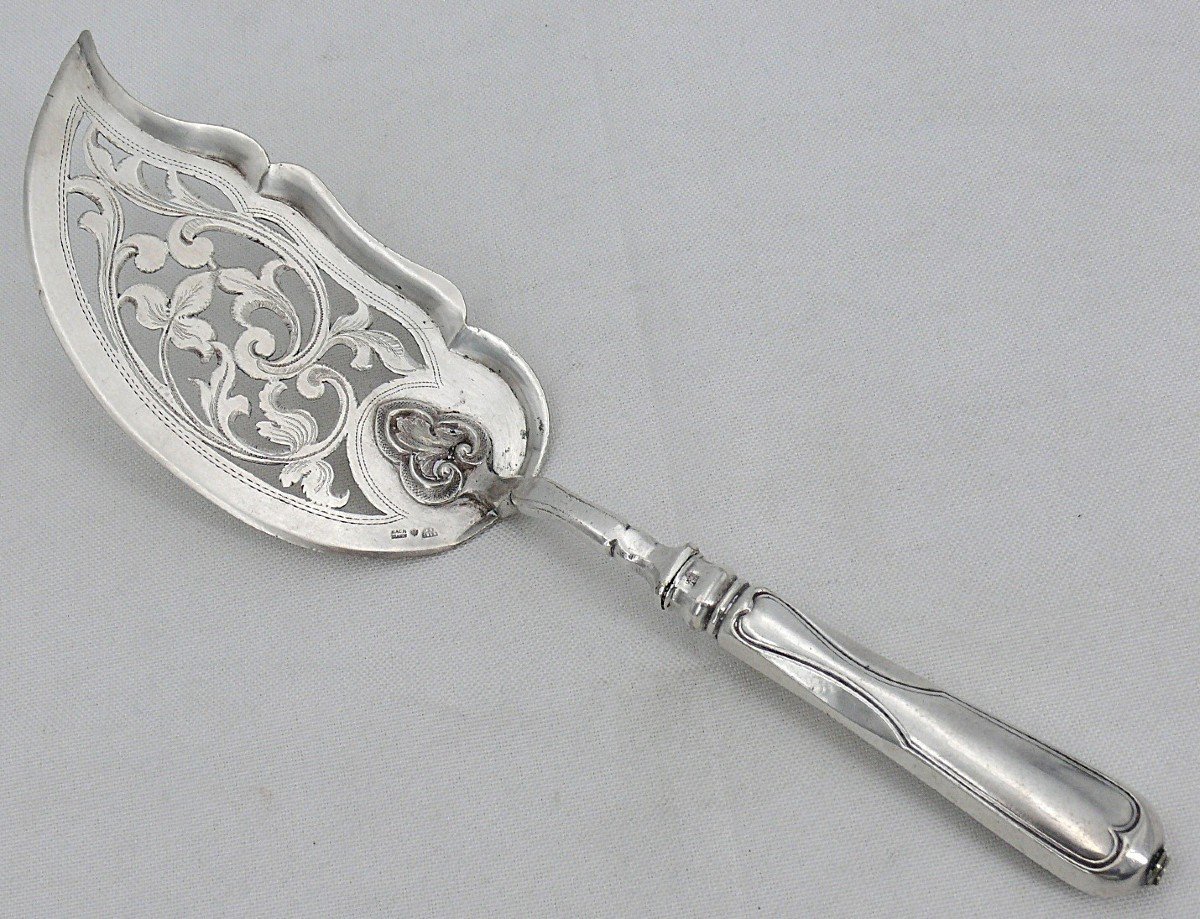 Superb Russian Solid Silver Fish Serving Shovel, St Petersburg, 1864, Bachmann.