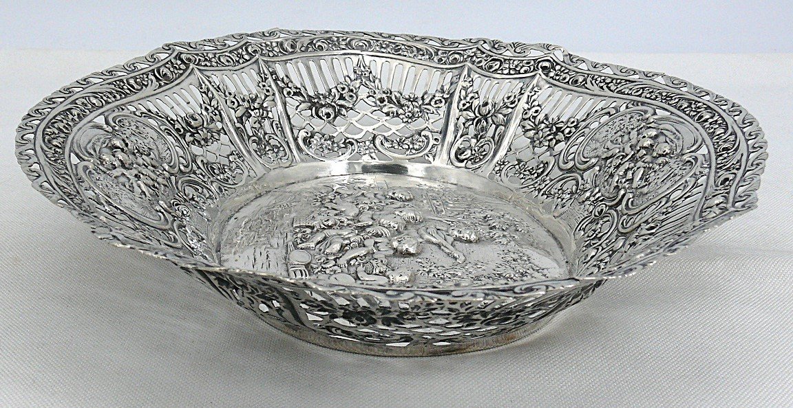 Bread Basket, Solid Silver Openwork, Germany, Circa 1900, Excellent Condition.-photo-2