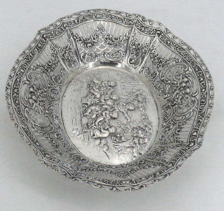 Bread Basket, Solid Silver Openwork, Germany, Circa 1900, Excellent Condition.-photo-3