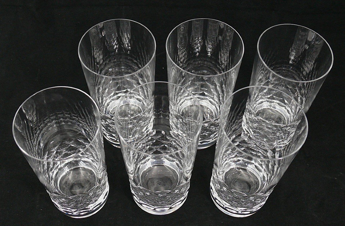 Baccarat Modèle Ecaille, 6 Verres à Orangeade, Cristal, Signés, 14 Cm, Excellent état.-photo-2